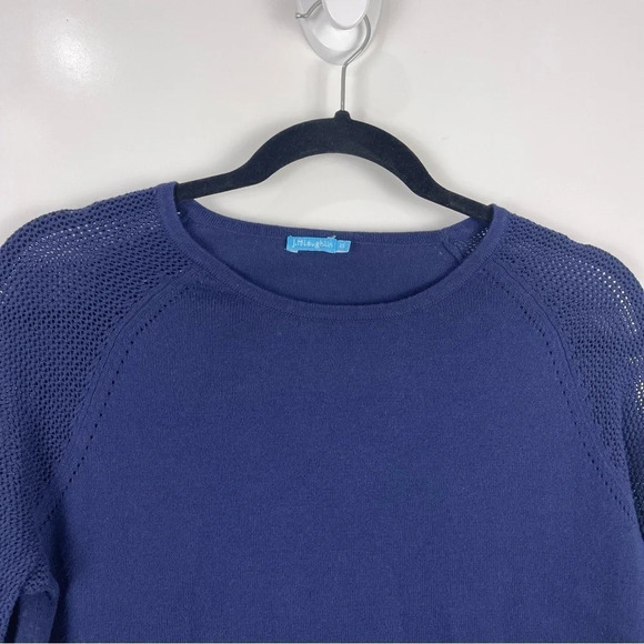 J. McLaughlin Navy Blue Cotton Sweater Ruffle Trim Sleeves Size XS - Picture 4 of 7